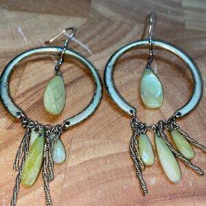 * hoop dangle earrings with fringe & beads 3” long gold tone yellow